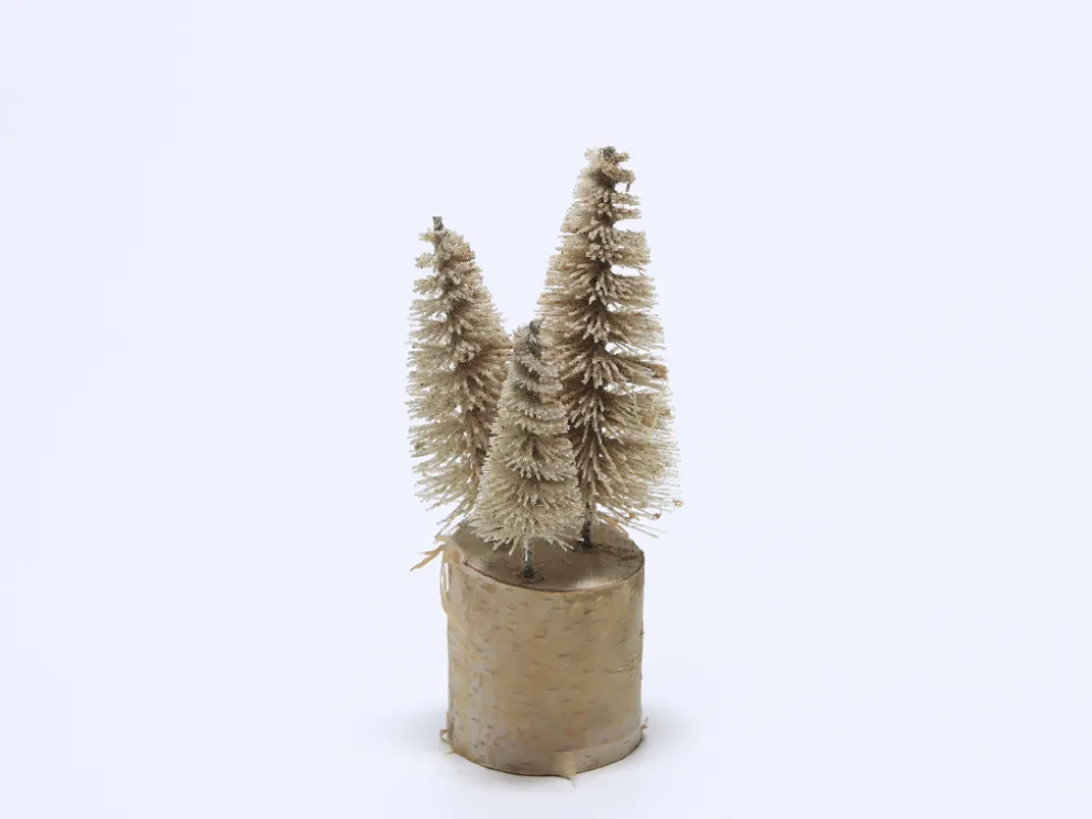ARBOL DECORATIVO BASE MADERA 15CM CREMA