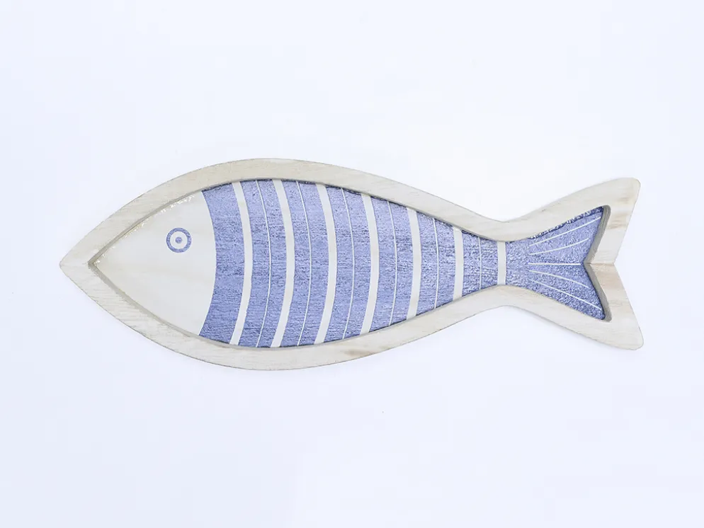 BANDEJA DECORACION MADERA PEZ MARINO 30X11X3