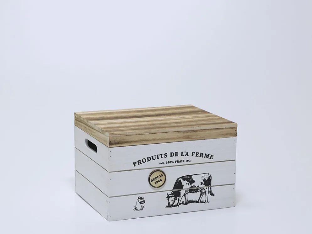BAUL MADERA GRANJA BLANCO 30X25X19CM