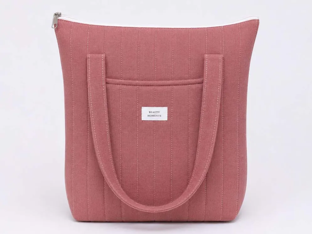 BOLSO ALGODON ROSA VIEJO ACOLCHADO CREMALLERA