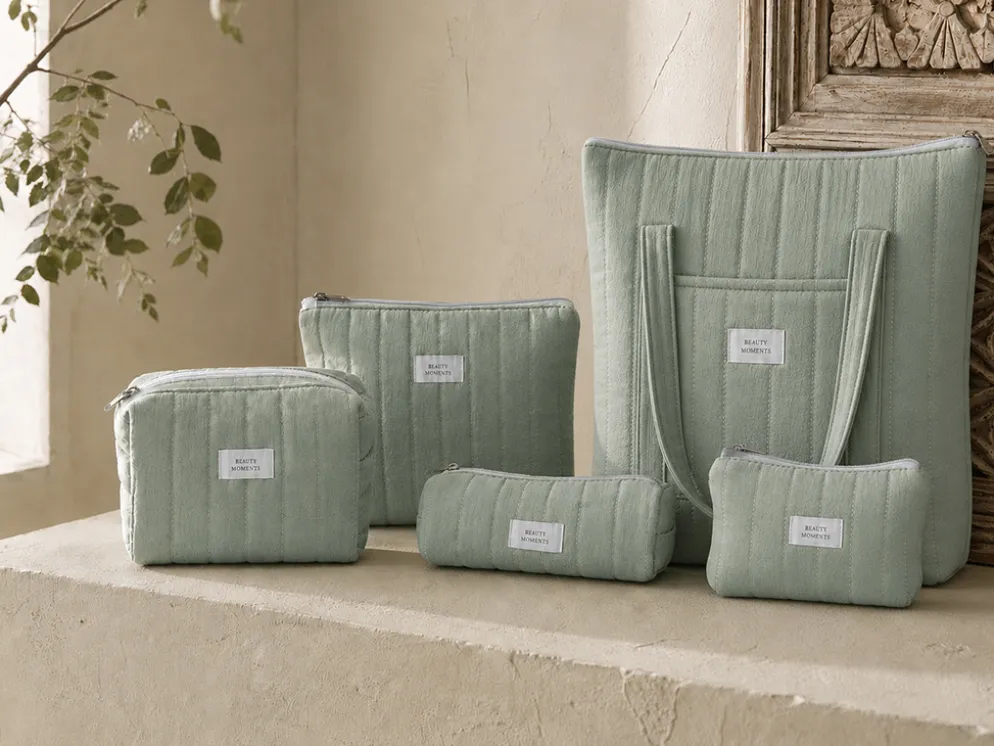 BOLSO ALGODON VERDE AGUA ACOLCHADO CREMALLERA