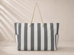 BOLSO DE PLAYA RAYAS ANTRACITA 50X14X36