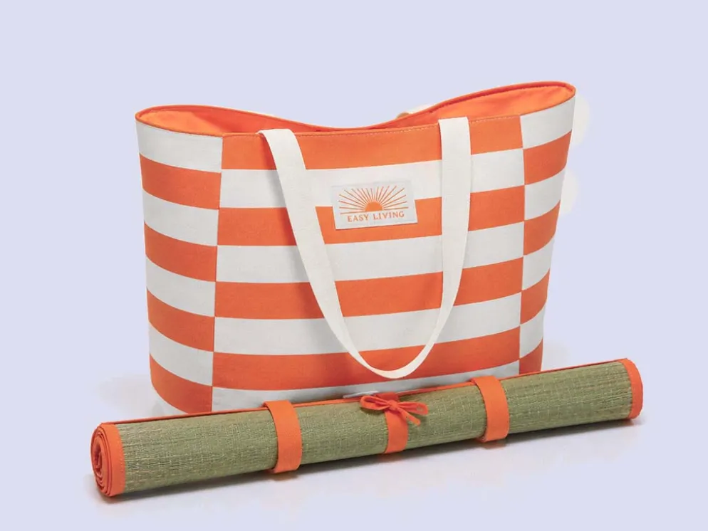 BOLSO PLAYA CON ESTERILLA RAYAS NARANJA