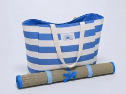 BOLSO PLAYA CON ESTERILLA RAYAS AZUL