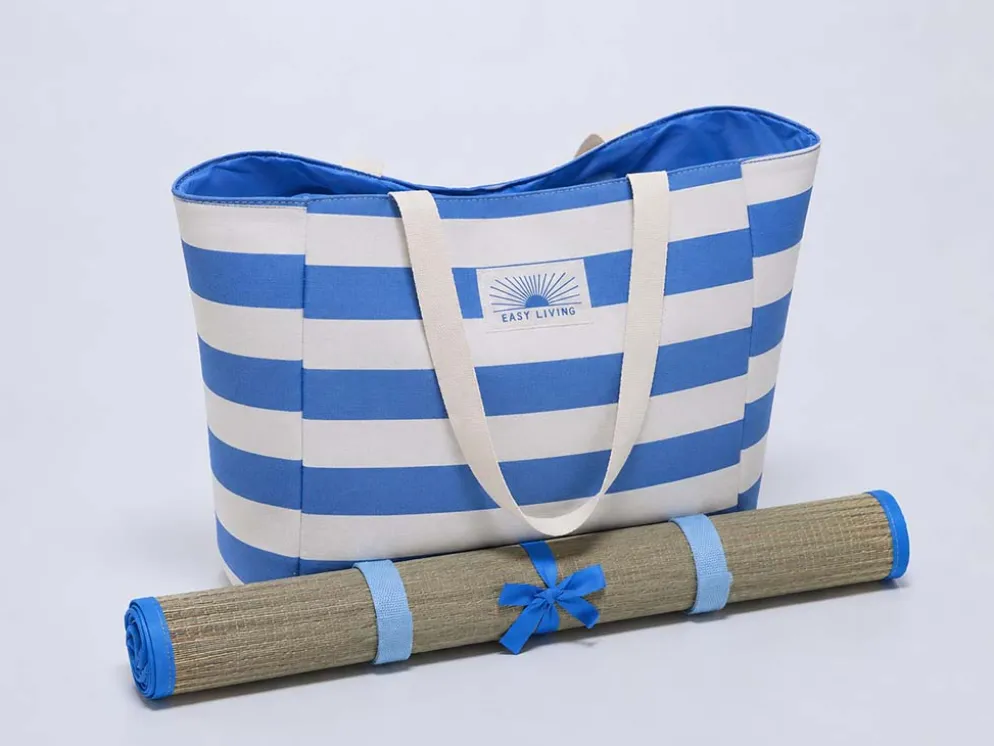 BOLSO PLAYA CON ESTERILLA RAYAS AZUL