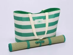 BOLSO PLAYA CON ESTERILLA RAYAS VERDE