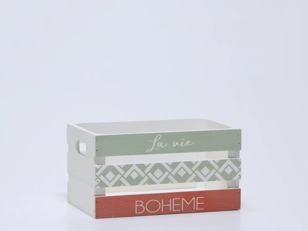 CAJA MADERA LETRAS BLANCA/ROSA PEQUEÑO 26X14X16CM