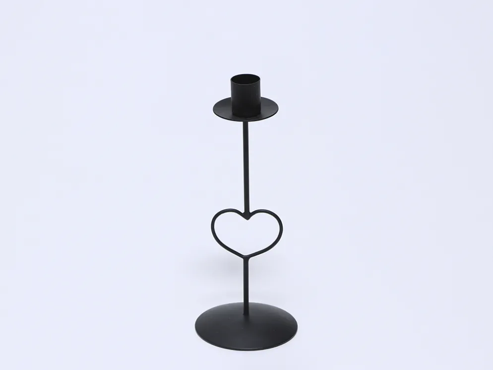 CANDELABRO NEGRO CORAZON 21CM