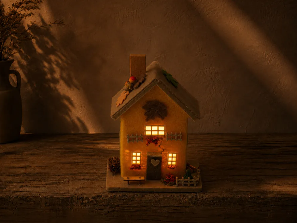 CASA LED FIELTRO OTOÑO 15X9X21 OCRE