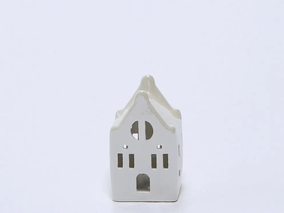 CASA PORCELANA CON LED 10CM BLANCA C