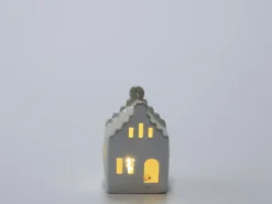 CASA PORCELANA CON LED 10CM BLANCA B