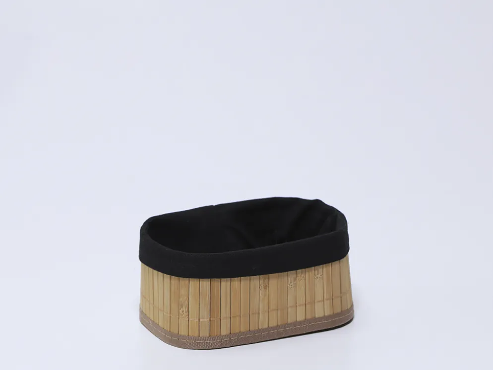 CESTA BAMBU TELA NEGRA 16X10X8CM