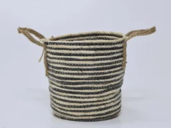 CESTA CUERDA NEGRA/NATURAL GRANDE Ø24X24CM