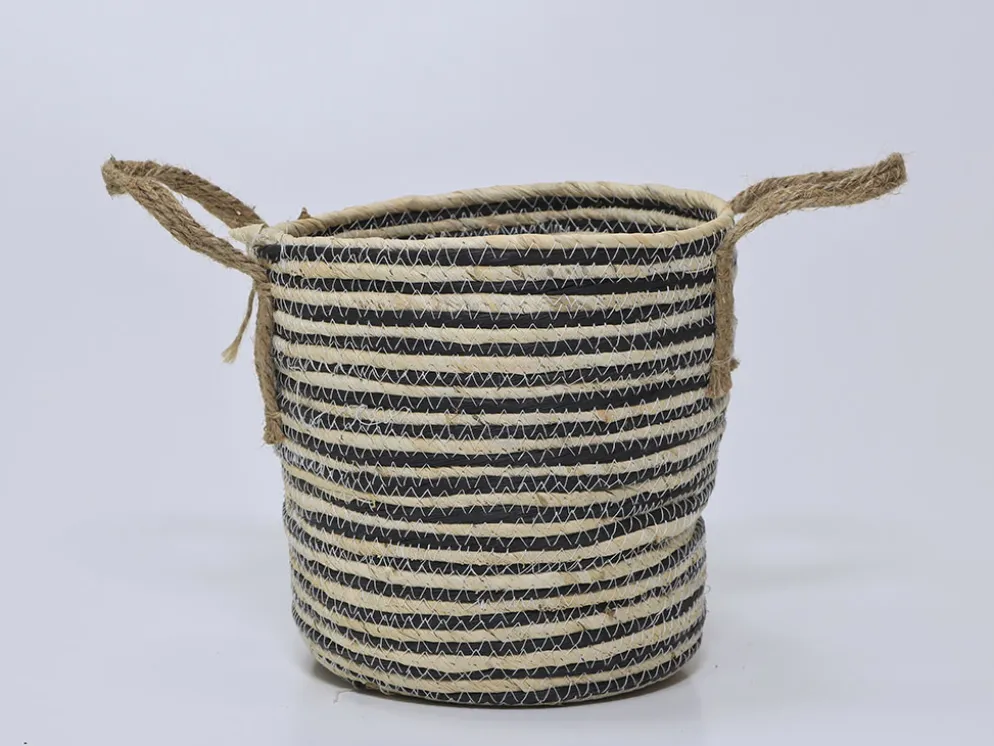 CESTA CUERDA NEGRA/NATURAL GRANDE Ø24X24CM