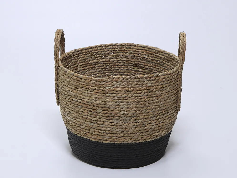 CESTA FIBRA ALGODON BICOLOR NEGRA 33×29