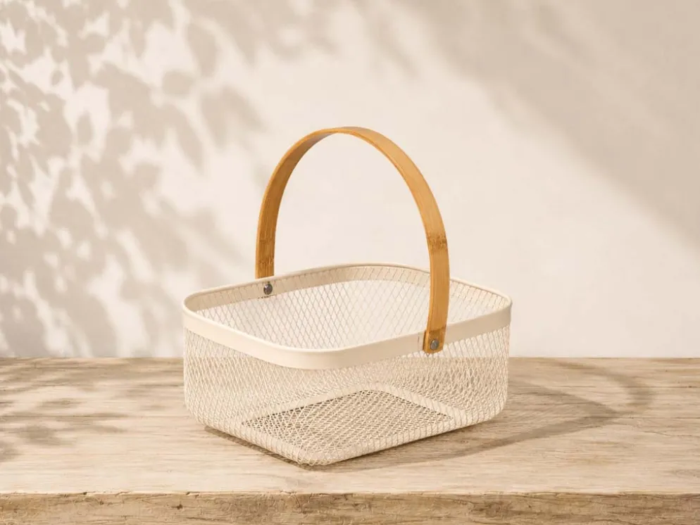 CESTA RECTANGULAR BEIGE ASA BAMBU