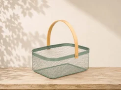 CESTA RECTANGULAR VERDE ASA BAMBU
