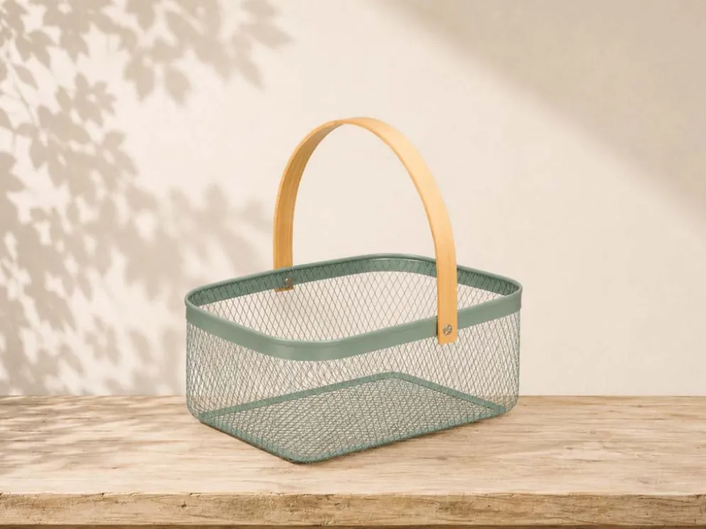 CESTA RECTANGULAR VERDE ASA BAMBU