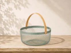 CESTA REDONDA VERDE ASA BAMBU
