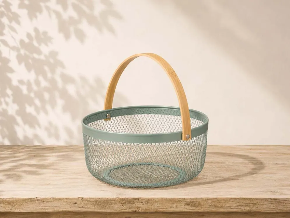 CESTA REDONDA VERDE ASA BAMBU