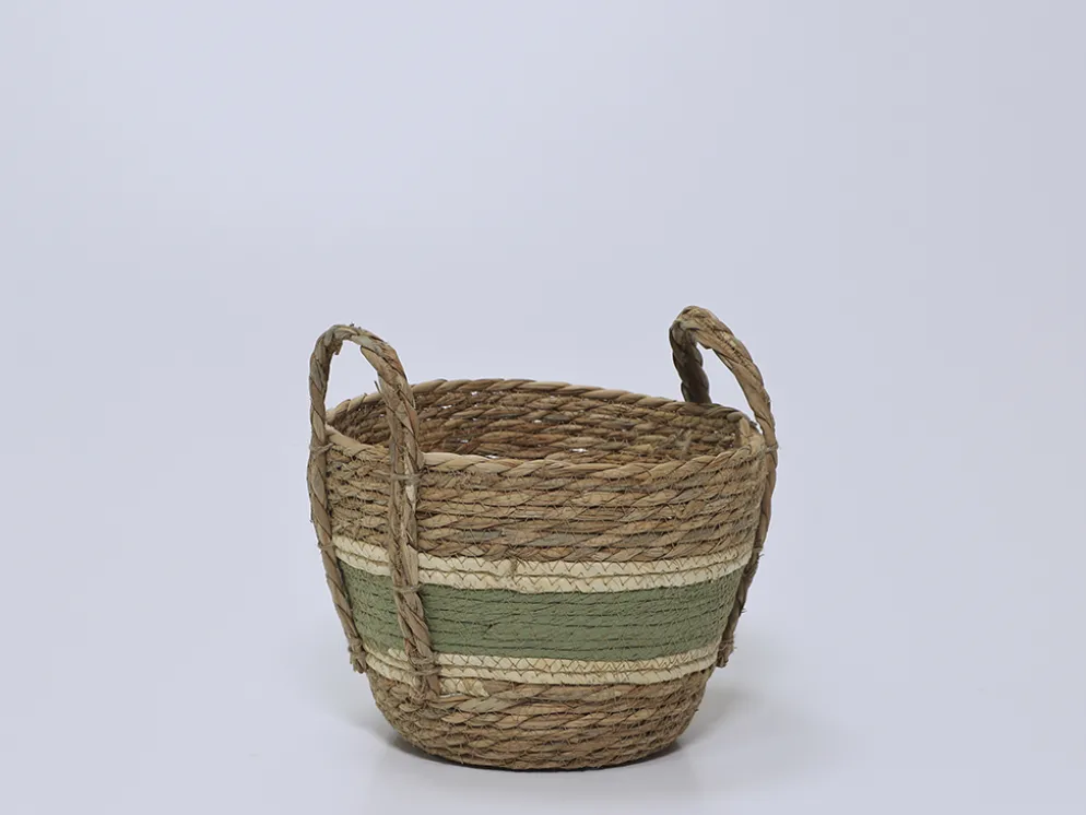 CESTA VERDE/NATURAL PEQUEÑA Ø24X20CM