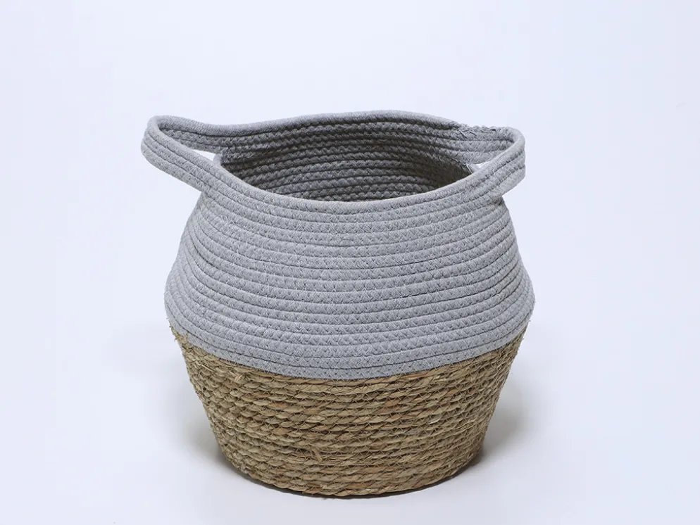 CESTO FIBRA Y ALGODON GRIS GRANDE