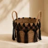 CESTO NATURAL CON MACRAME NEGRO