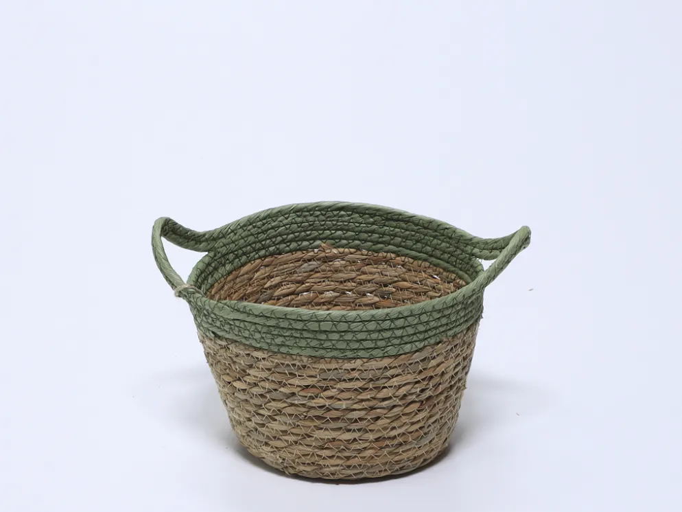 CESTO REDONDO ALTO VERDE CON ASAS 21×14