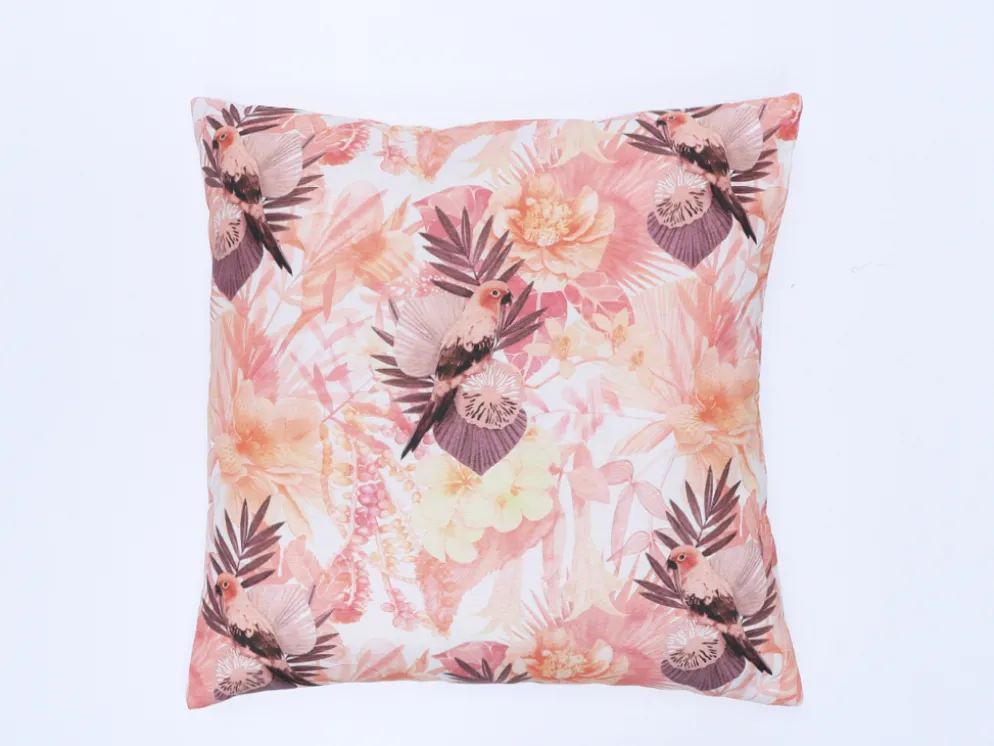 COJIN PAJAROS 45X45 NARANJA EXTERIOR COMPLETO