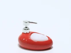 DISPENSADOR JABON CERAMICA ROJO CON ESTROPAJO