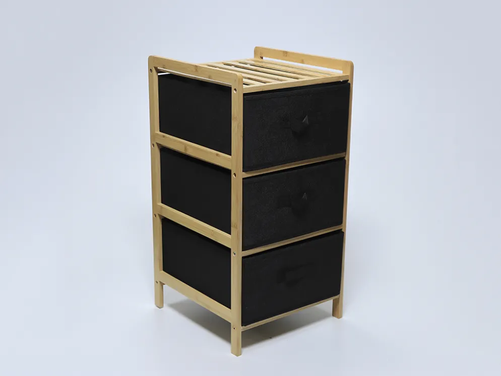 ESTANTERIA BAMBU 3 CAJONES NEGROS 36X34X66