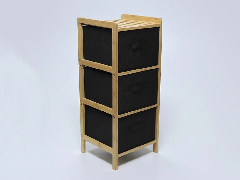 ESTANTERIA BAMBU 3 CAJONES NEGROS 29X26X70