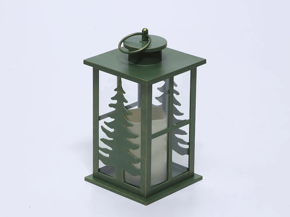 FAROL PVC VERDE CON VELA LED 14X14X27