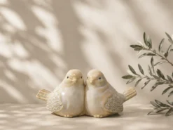FIGURA PAJAROS PORCELANA 8CM CREMA