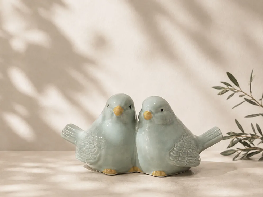 FIGURA PAJAROS PORCELANA 8CM VERDE