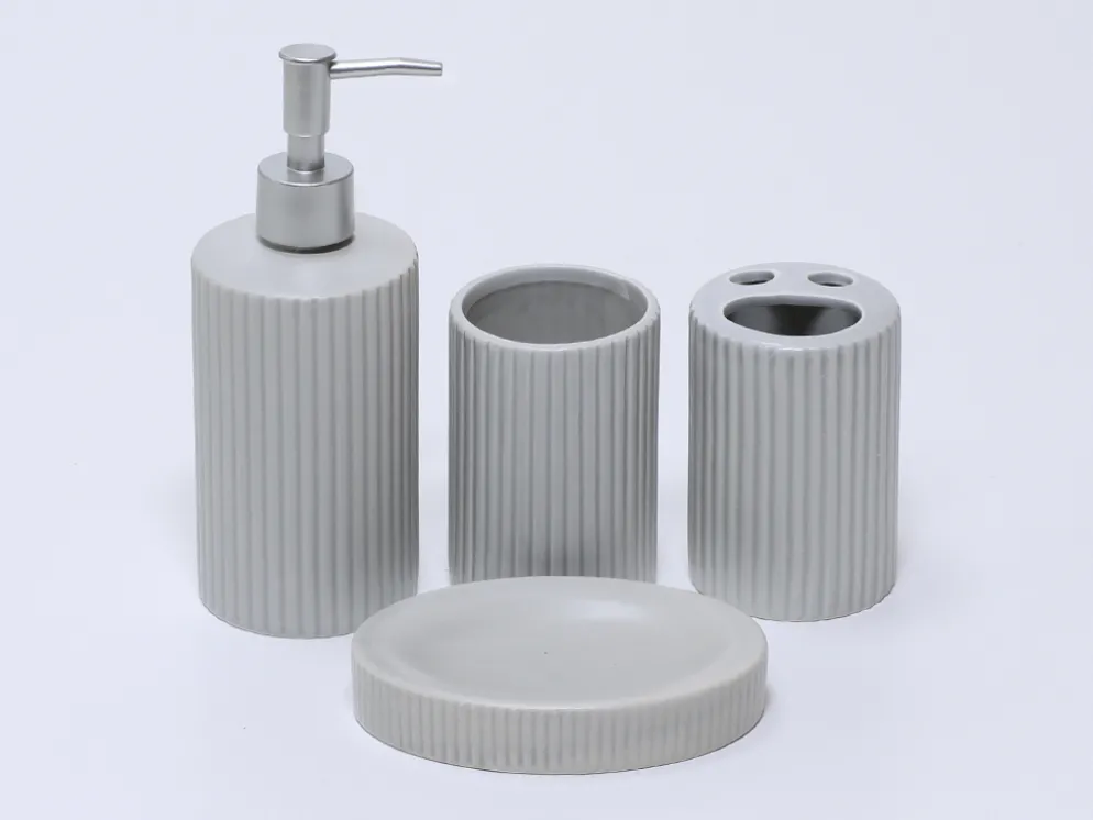 JUEGO BAÑO RAYADO GRIS 4PZS