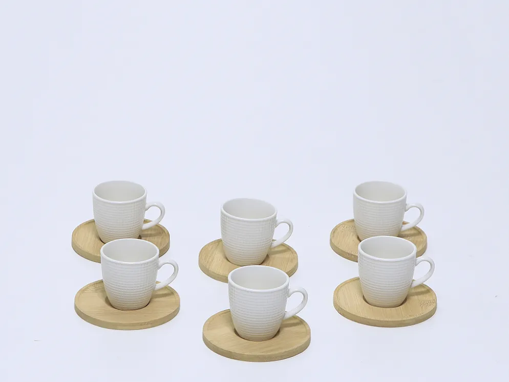 JUEGO CAFE PLATO BAMBU 6 TAZAS CERAMICA CUADRADOS