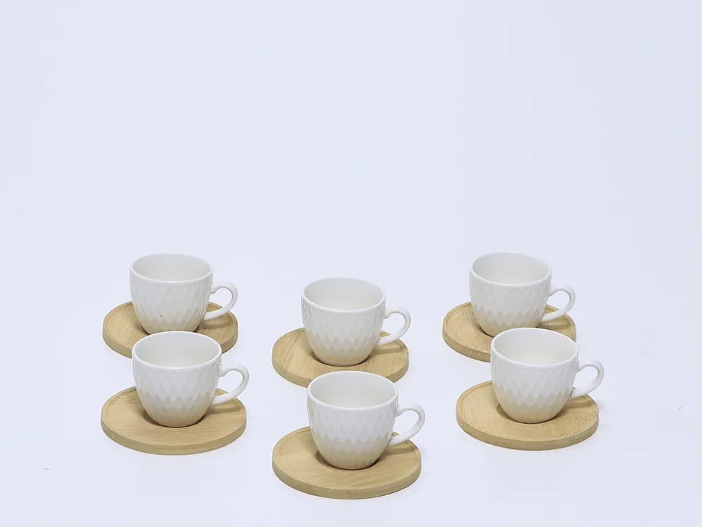JUEGO CAFE PLATO BAMBU 6 TAZAS CERAMICA ROMBOS