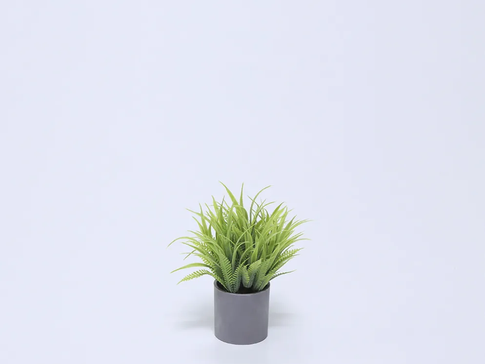 MACETA GRIS CON PLANTA VERDE A 10x10x18CM