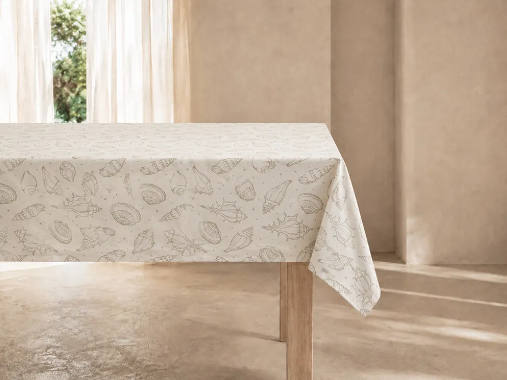 MANTEL CARACOLAS 145X250CM CRUDO/TOPO