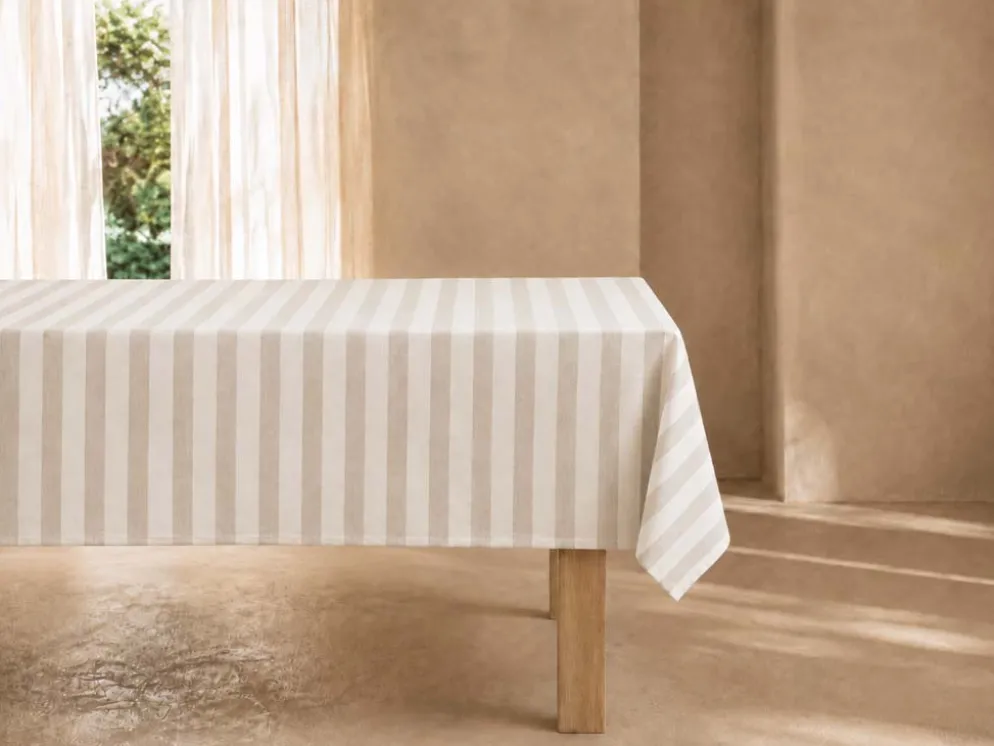 MANTEL RAYAS BEIGE ANTIMANCHAS RESINADO