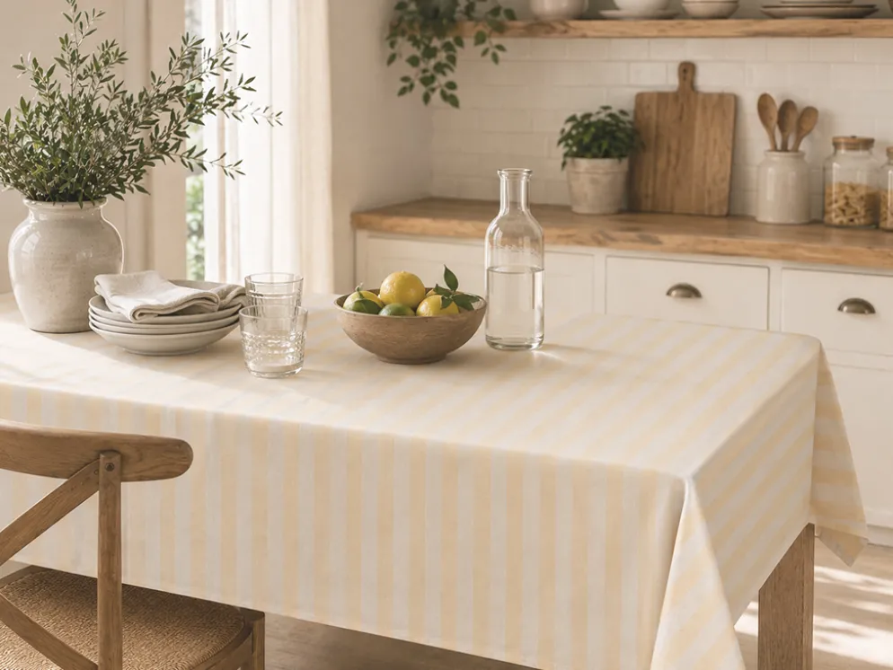 MANTEL RAYAS OCRE ANTIMANCHAS RESINADO