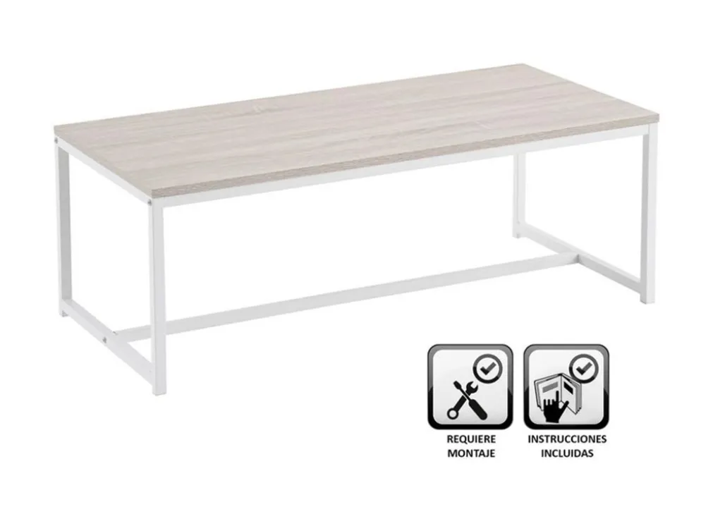MESA CENTRO METAL/MADERA BLANCA 100X50X36CM