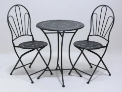 MESA +2 SILLAS METAL NEGRA