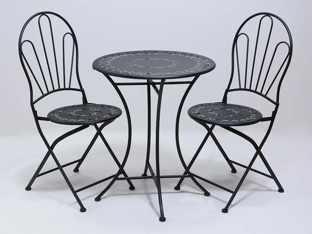 MESA +2 SILLAS METAL NEGRA
