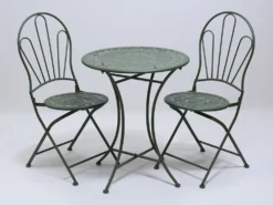 MESA + 2 SILLAS METAL VERDE