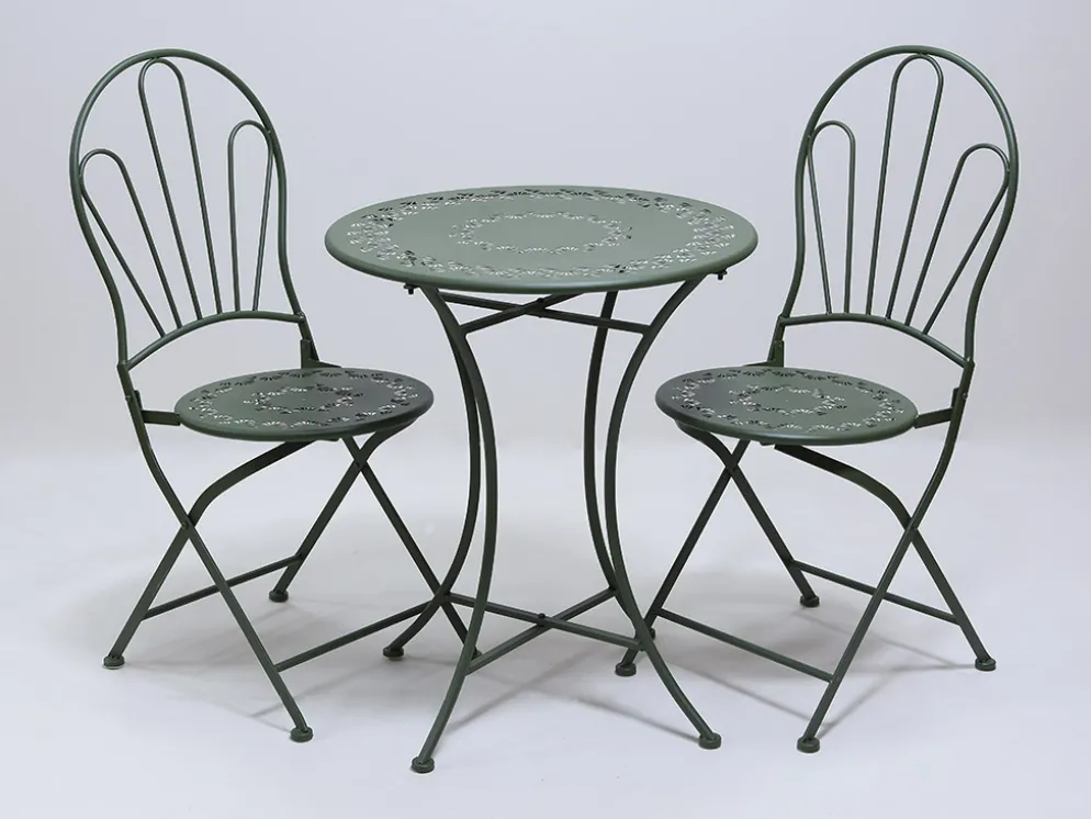 MESA + 2 SILLAS METAL VERDE
