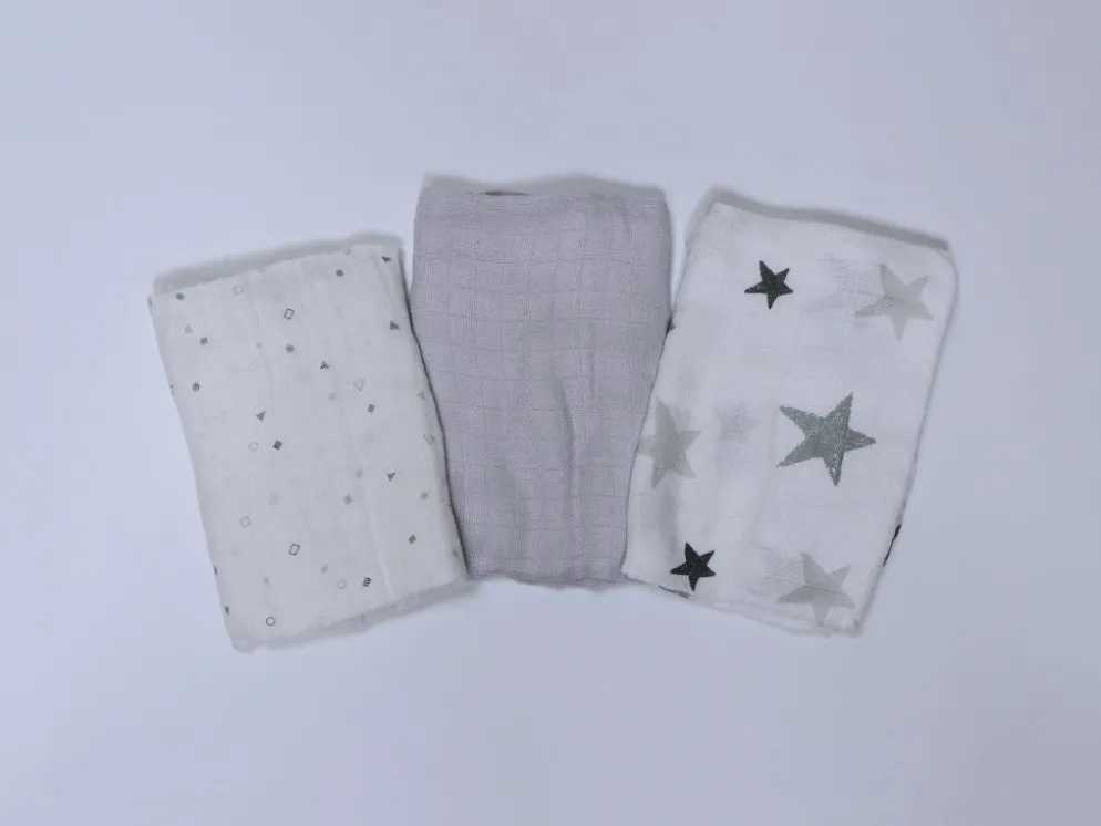 MUSELINAS 100% BAMBU GRIS 3PZS ESTRELLA