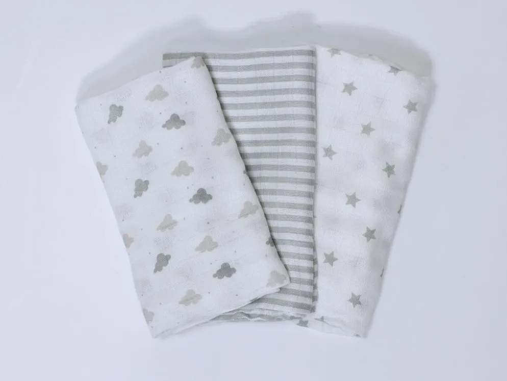 MUSELINAS 100% BAMBU GRIS 3PZS NUBE