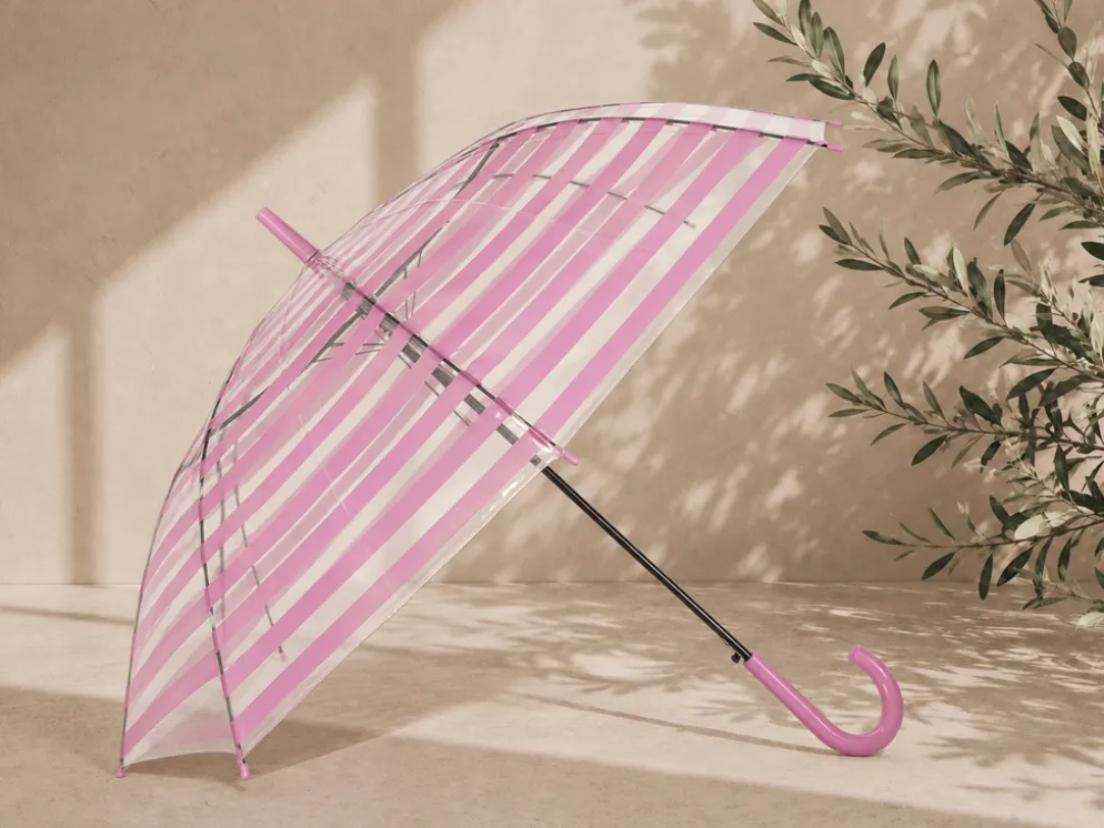 PARAGUAS AUTOMATICO TRANSPARENTE RAYA ROSA
